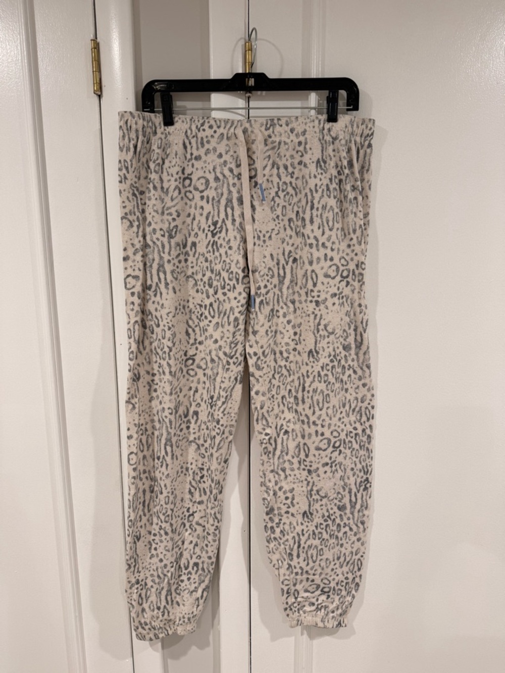 P.J. Salvage Leopard Print Drawstring Joggers - Cream and Gray